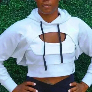 L F white shurg crop hoodie